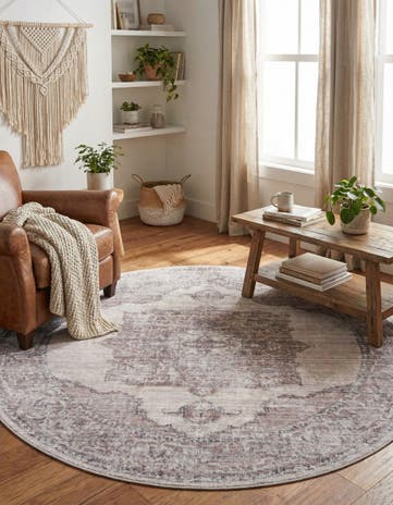 Ivory and Gray Washable Mangata Round Rug