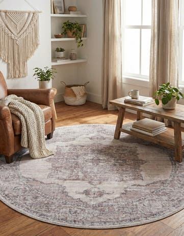 Ivory and Gray Washable Mangata Round Rug