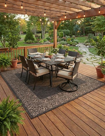 Charcoal Gray Easy-Clean Border Indoor / Outdoor Square Rug
