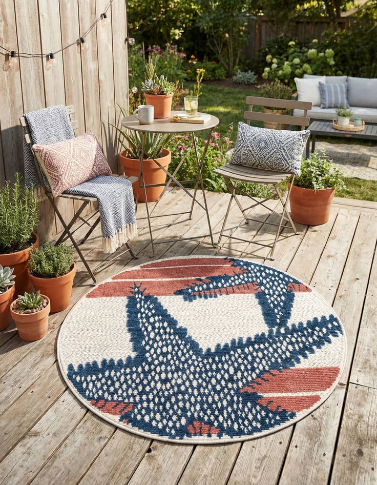 Detail image of 3' 3 x 3' 3  Washable Belize Indoor / Outdoor Round Rug