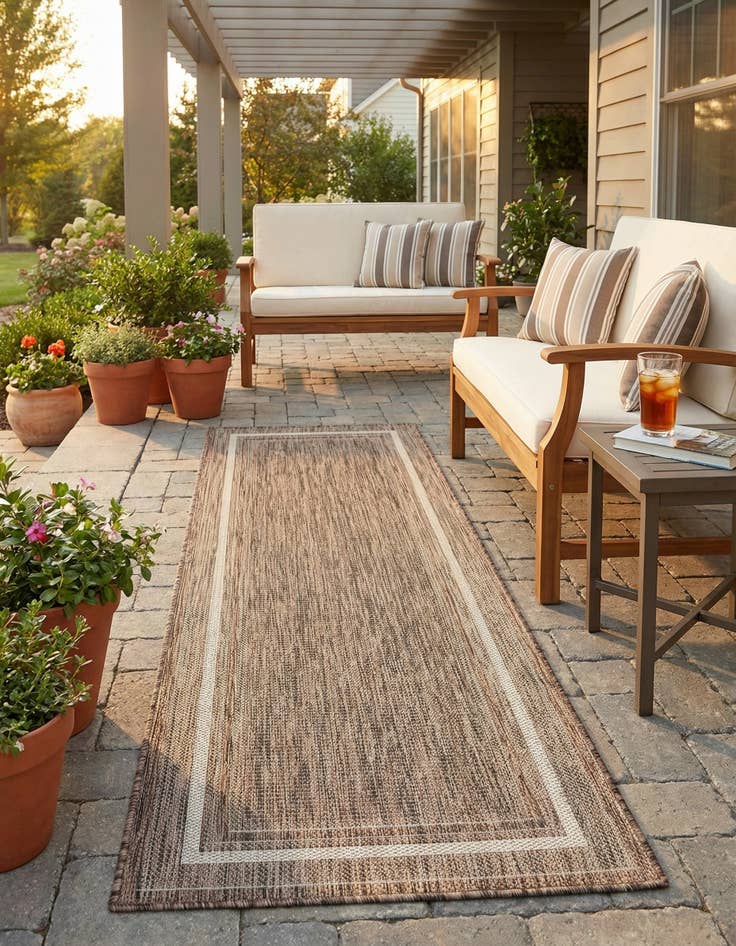 Detail image of  2' 5 x 7' 2  Washable Border Indoor / Outdoor Runner Rug