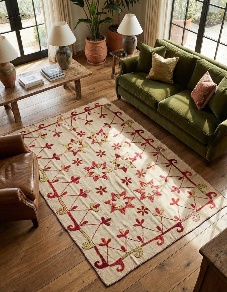 Detail image of 4' 9 x 7'  Hand Woven Kilim Modern Wool Rug