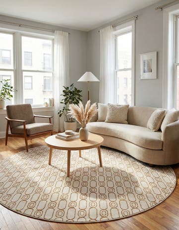 White and Gold Vogue Geo Round Rug