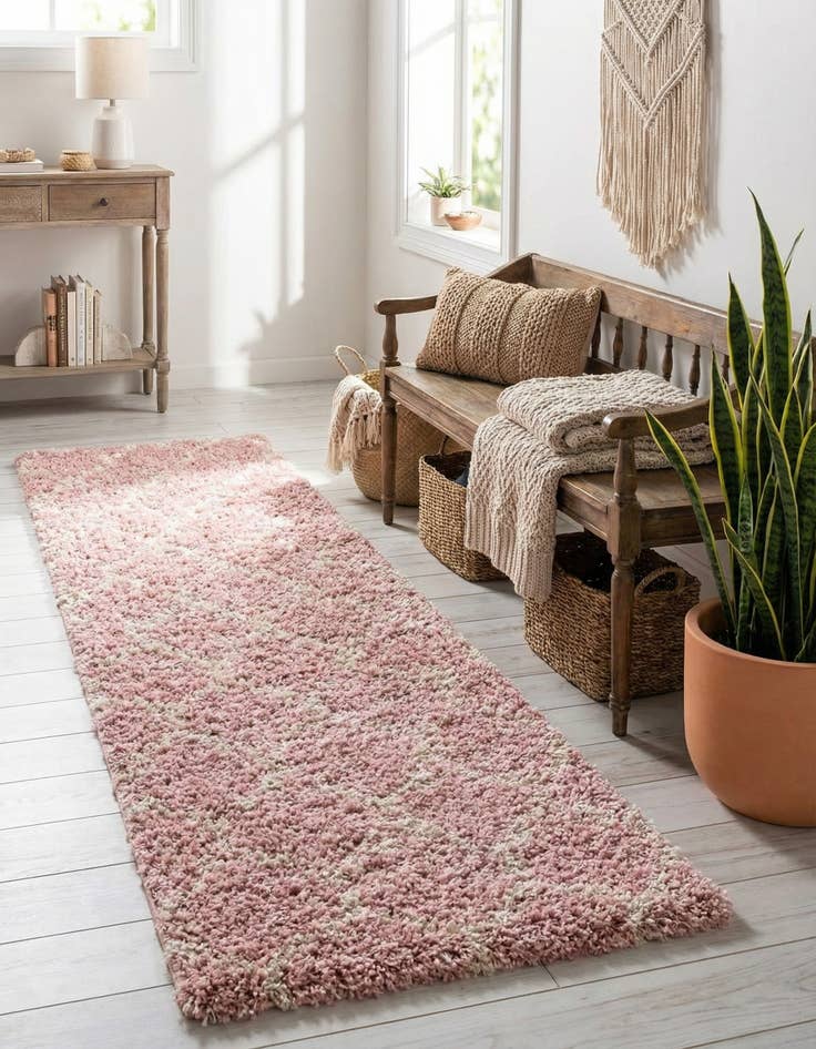 Detail image of  2' x 7' Lattice Shag Runner Rug