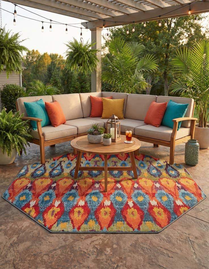 Detail image of 7' x 7'  Washable Modern Indoor / Outdoor Octagon Rug
