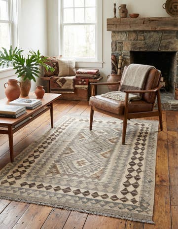 3' 11 x 6' 3 Hand Woven Kilim Maymana Wool Rug