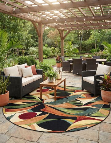 10' x 10' Easy-Clean Botanical Indoor / Outdoor Round Rug