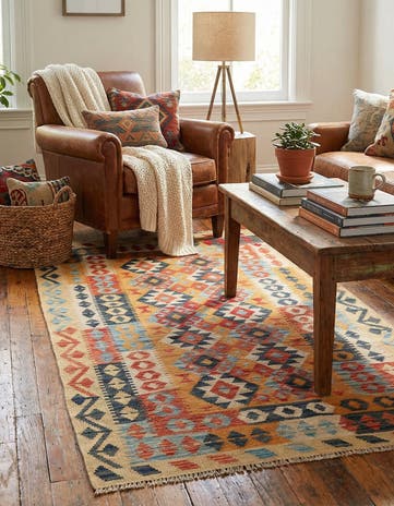 3' 7 x 6' 6 Hand Woven Kilim Maymana Wool Rug