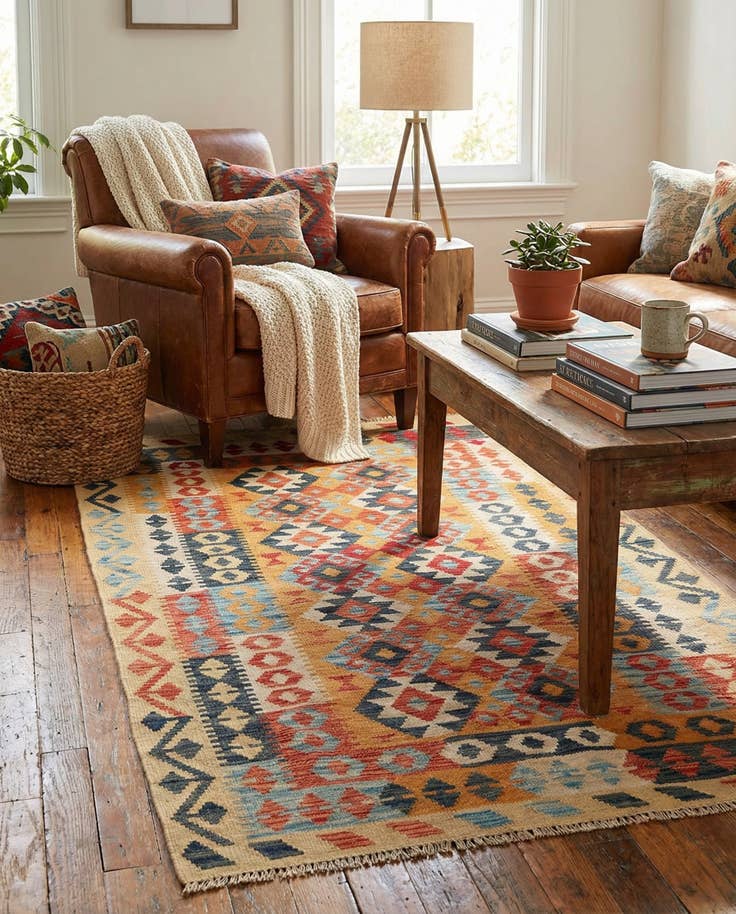 Detail image of 3' 7 x 6' 6 Hand Woven Kilim Maymana Wool Rug