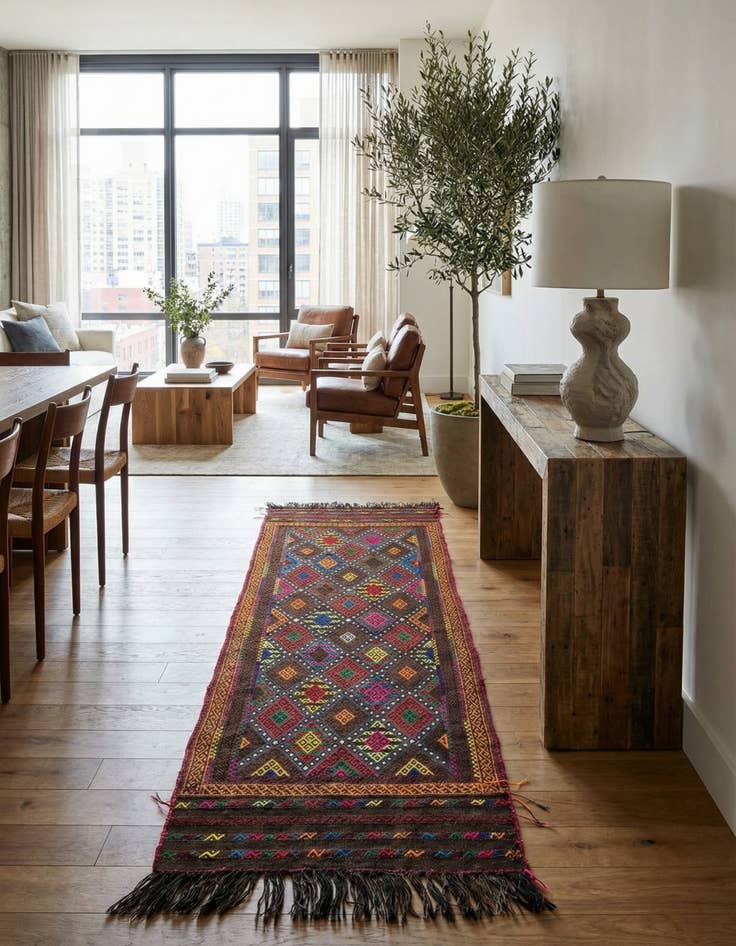 Detail image of 2' 2 x 6' 9  Hand Knotted Kilim Fars Persian Wool Runner Rug