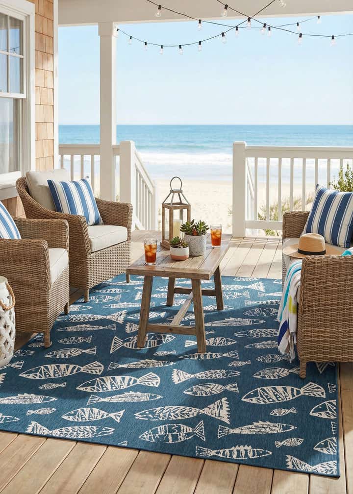 7' 10 x 10' Easy-Clean Coastal Indoor / Outdoor Rug