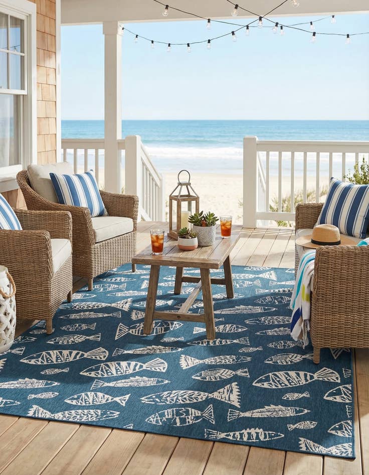 Detail image of 7' 10 x 10'  Washable Coastal Indoor / Outdoor Rug