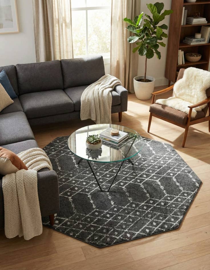 Detail image of 5' 3 x 5' 3 Paxon Trellis Octagon Rug