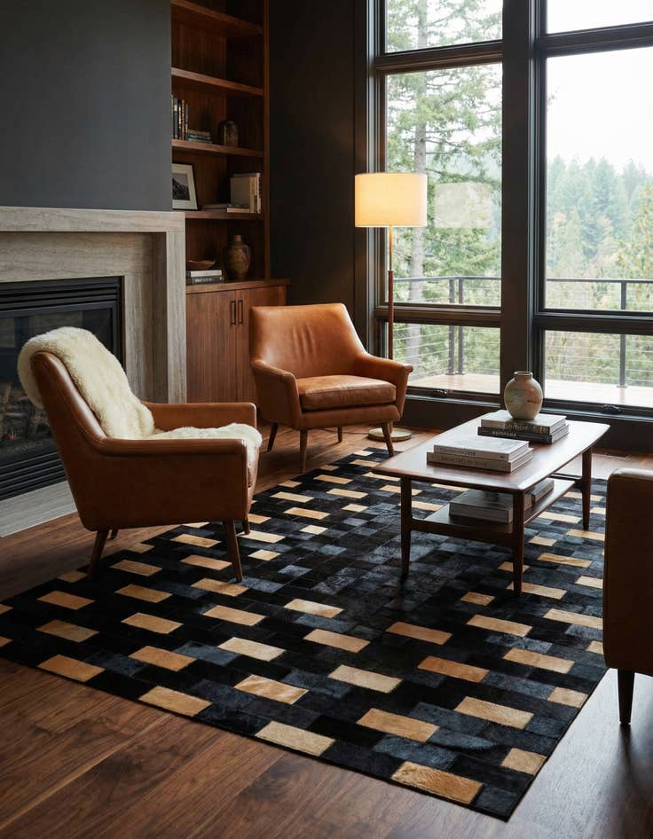 Detail image of  5' 1 x 8' Cowhide - Patchwork Rug