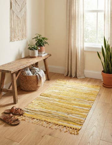 Yellow Hand Woven Chindi Cotton Rug