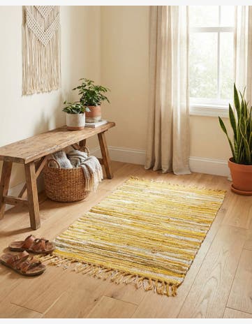 Yellow Hand Woven Chindi Cotton Rug