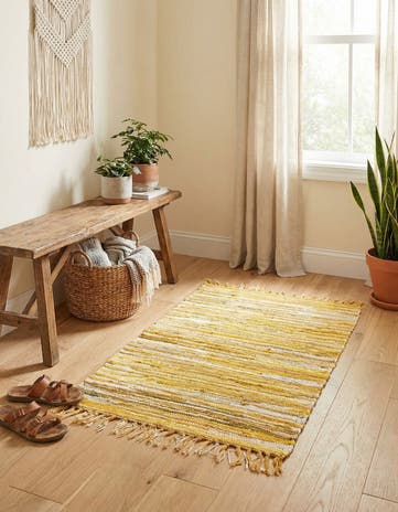 Yellow Hand Woven Chindi Cotton Rug