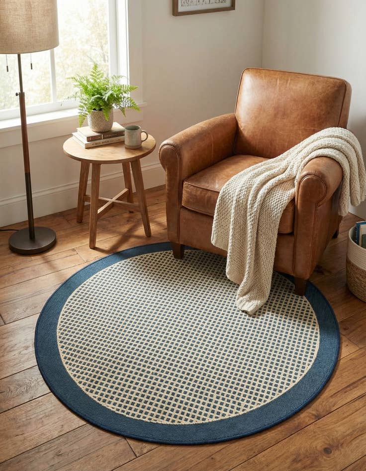 Detail image of 3' x 3'  Washable Border Indoor / Outdoor Round Rug