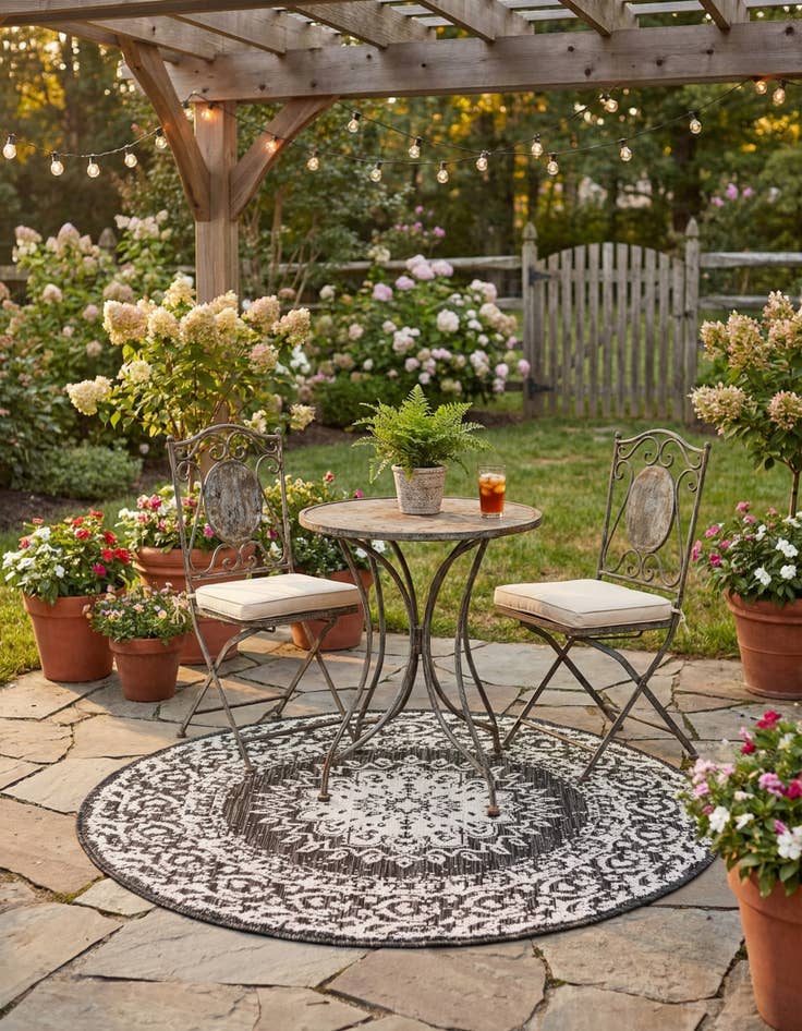 Detail image of 3' x 3'  Washable Traditional Indoor / Outdoor Round Rug