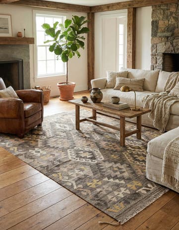5' 4 x 6' 8 Hand Woven Kilim Maymana Wool Rug