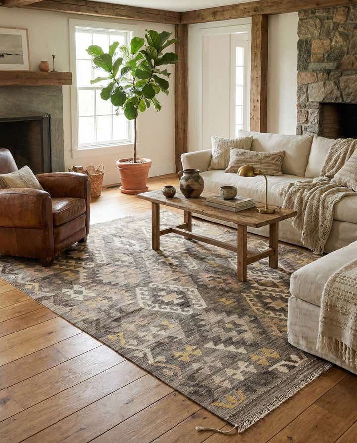5' 4 x 6' 8 Hand Woven Kilim Maymana Wool Rug