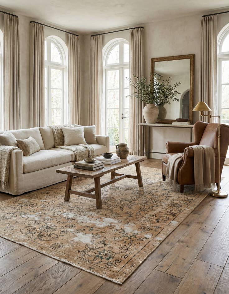 Detail image of 4' 9 x 8'  Hand Knotted Ultra Vintage Persian Wool Rug