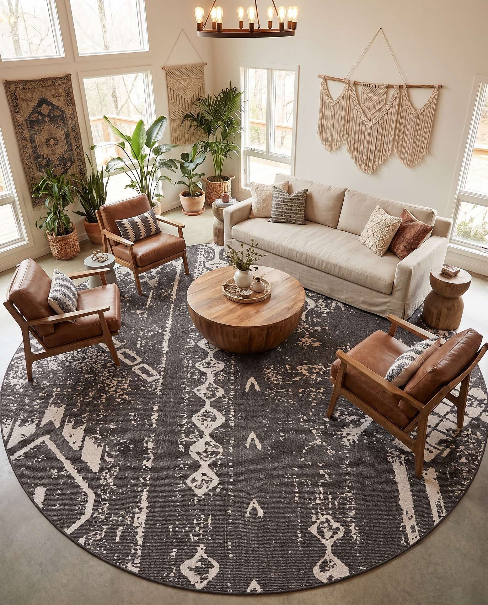 13' x 13' Easy-Clean Bohemian Indoor / Outdoor Round Rug