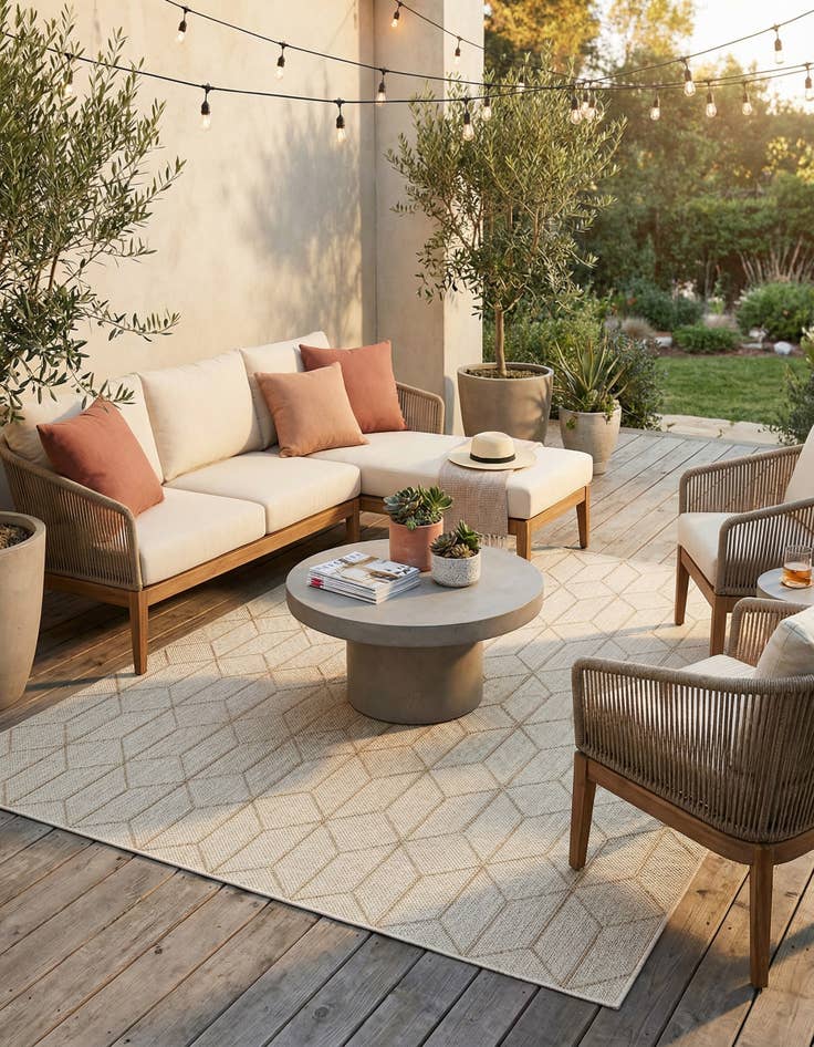 Detail image of 7' 10 x 7' 10 Easy-Clean Trellis Indoor / Outdoor Square Rug