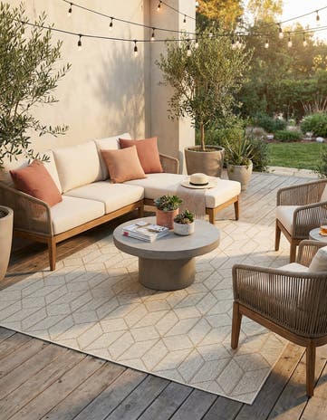 Beige Easy-Clean Lattice Indoor / Outdoor Square Rug