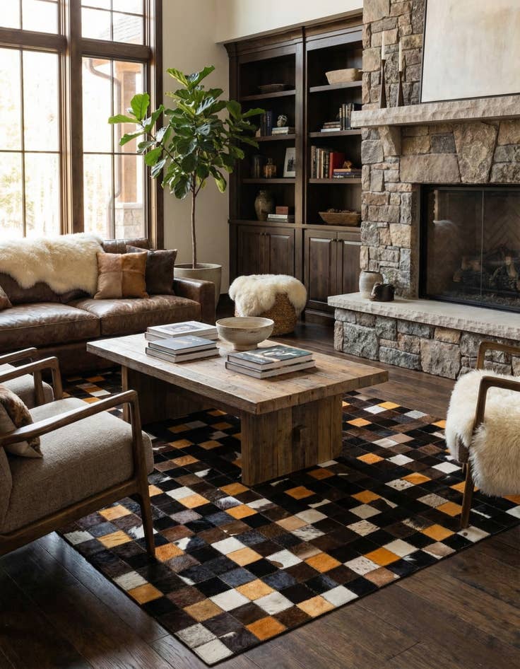 Detail image of  5' 2 x 8' Cowhide - Patchwork Rug