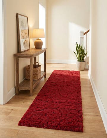 Red Botanical Shag Runner Rug
