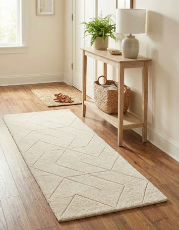 Pearl Ivory WoolCraft Geometric Runner Rug
