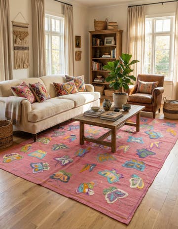 5' 6 x 7' 7 Hand Woven Kilim Suzani Wool Rug
