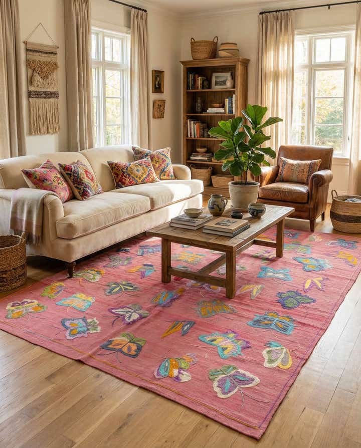 5' 6 x 7' 7 Hand Woven Kilim Suzani Wool Rug