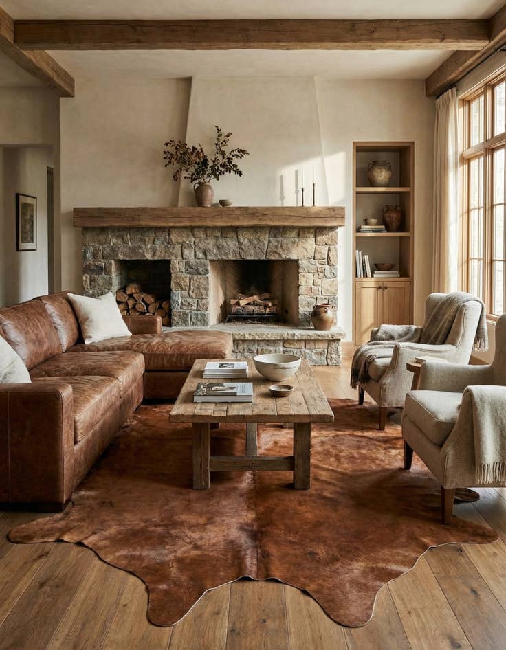 Detail image of 6' 2 x 6' 8 Cowhide Leather Square Rug