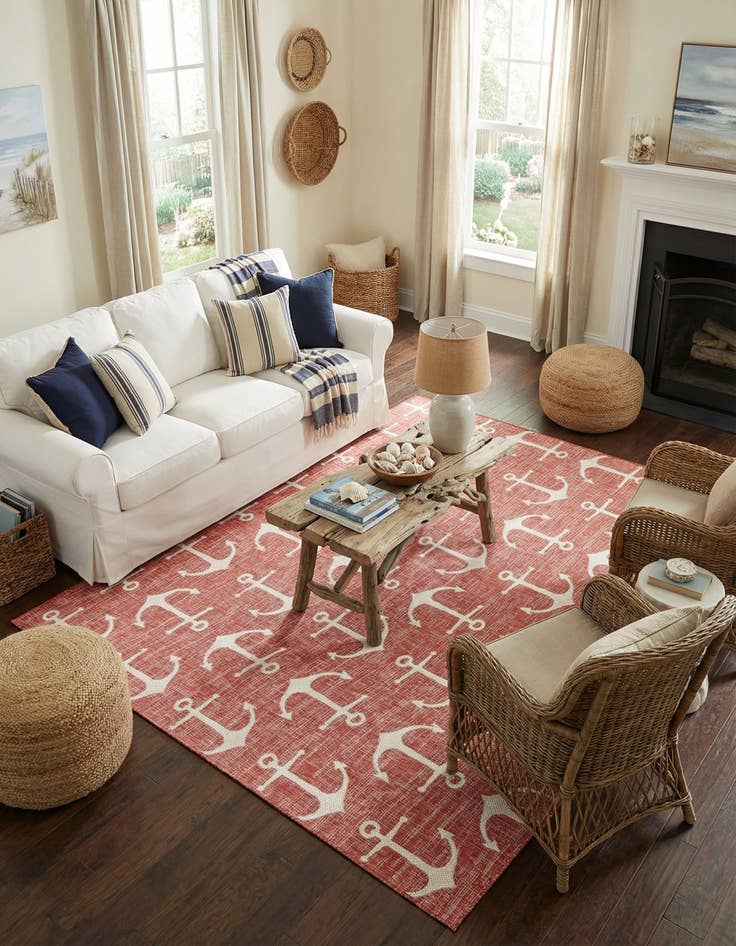 Detail image of 10' x 10'  Washable Coastal Indoor / Outdoor Square Rug