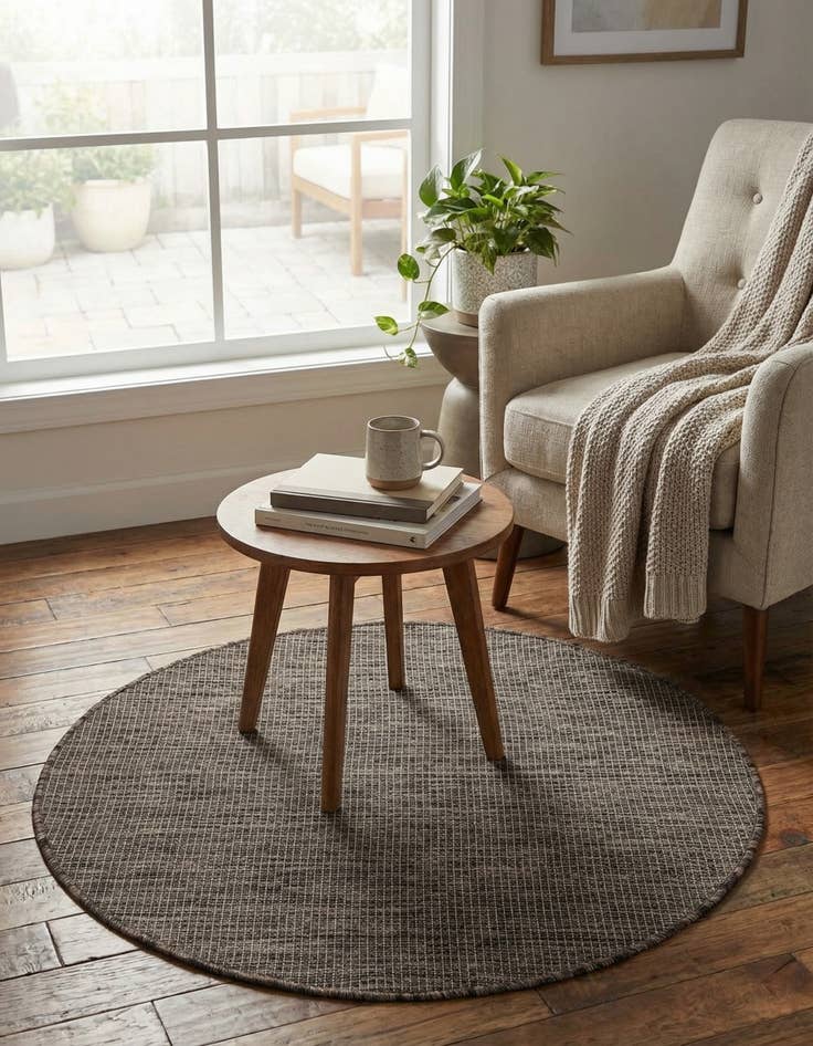 Detail image of 3' 1 x 3' 1  Washable Solid Indoor / Outdoor Round Rug