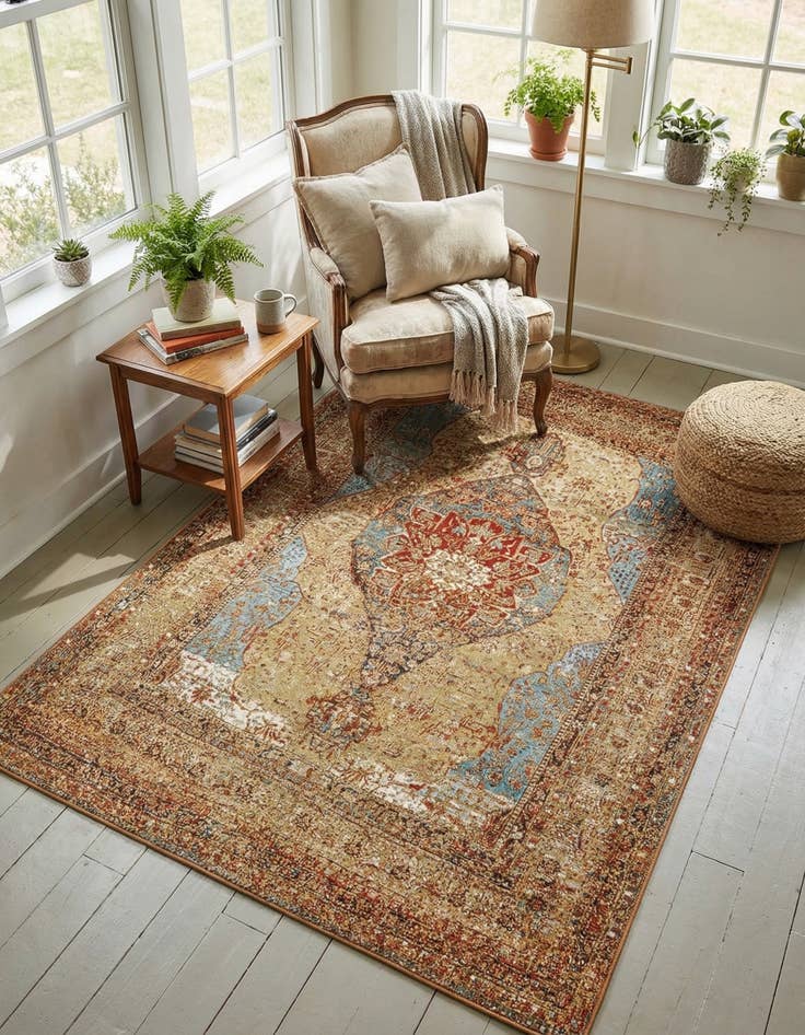 Detail image of 5' 3 x 7'  Washable Traditional Indoor / Outdoor Rug