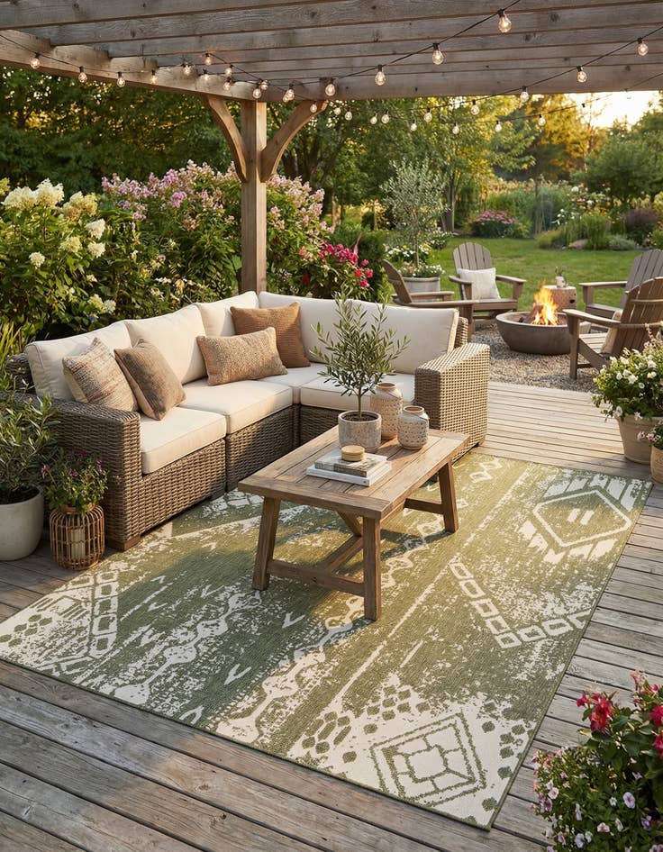 Detail image of 9' x 12'  Washable Bohemian Indoor / Outdoor Rug