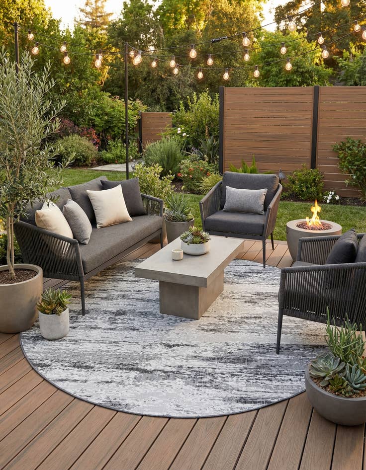 Detail image of 10' x 10'  Washable Modern Indoor / Outdoor Round Rug