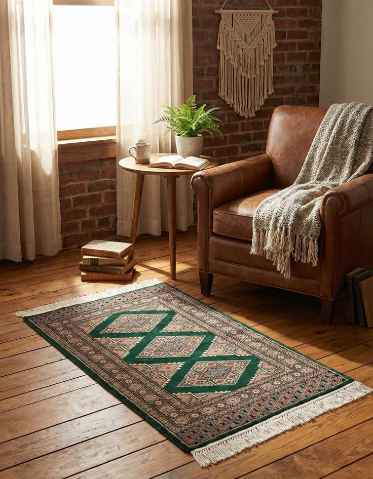 Detail image of  2' 1 x 3' 2  Hand Knotted Bokhara Oriental Wool Rug