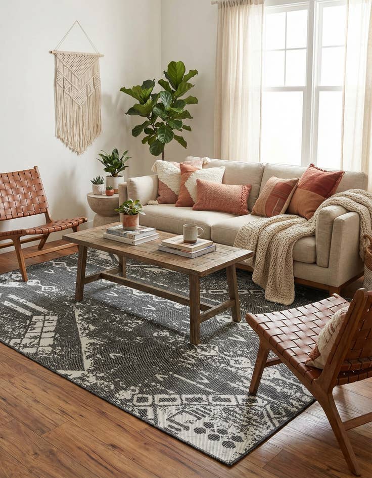 Detail image of 6' x 9'  Washable Bohemian Indoor / Outdoor Rug