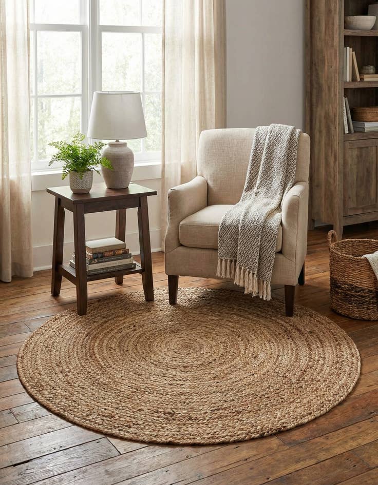 Detail image of  4' 1 x 4' 1  Hand Braided Jute Round Rug
