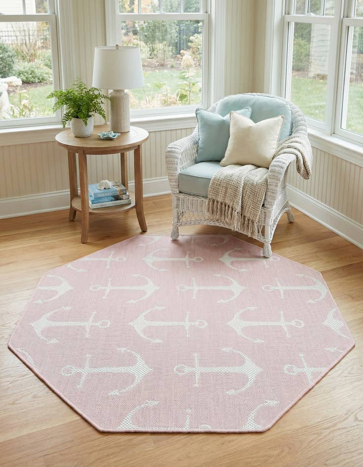 Detail image of 5' 3 x 5' 3  Washable Coastal Indoor / Outdoor Octagon Rug