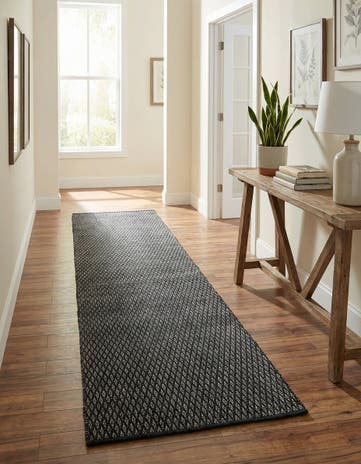 Black Hand Woven Lattice Wool Runner Rug