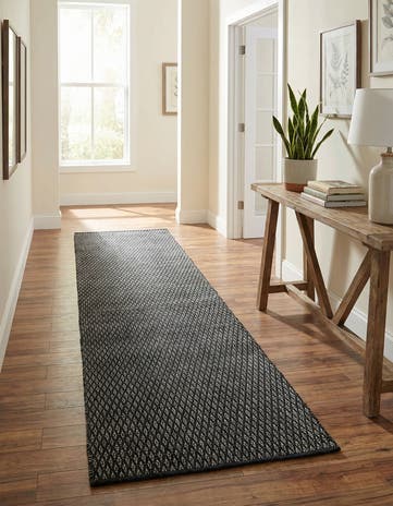 Black Hand Woven Lattice Wool Runner Rug