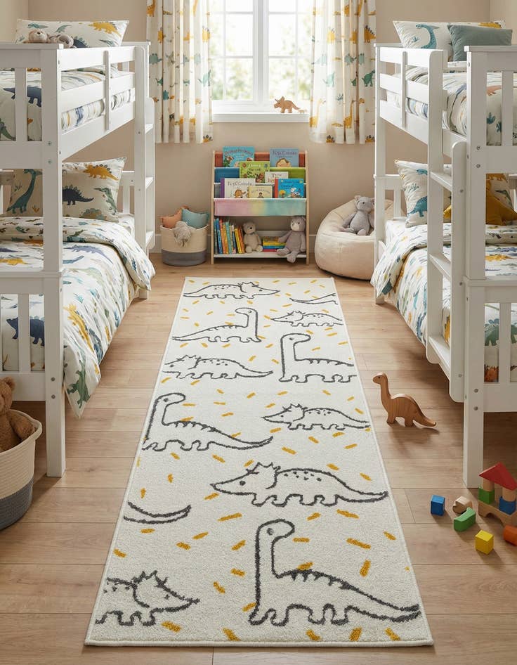 Detail image of 2' 2 x 6' 1 Dinosaur Whimsy Kids Runner Rug