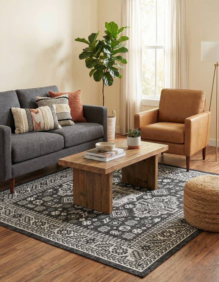 Detail image of 6' x 6'  Washable Aztec Indoor / Outdoor Square Rug