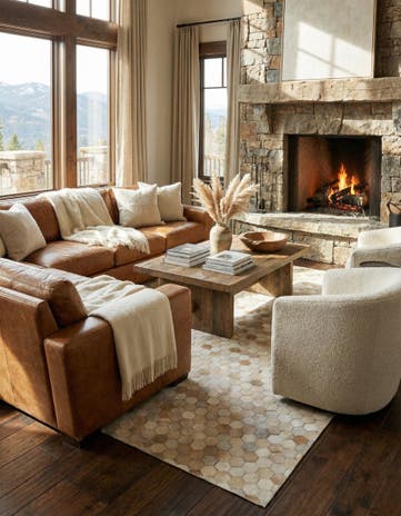 5' 3 x 7' 7 Cowhide Leather Rug