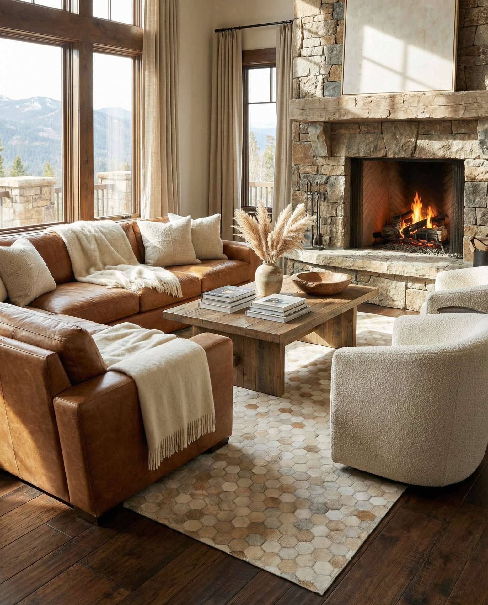 5' 3 x 7' 7 Cowhide Leather Rug